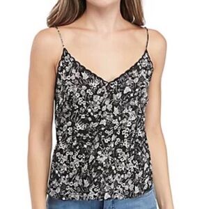 Intimately Free People‎ Black Kora Floral Printed Cami Tank XS Scalloped Neck